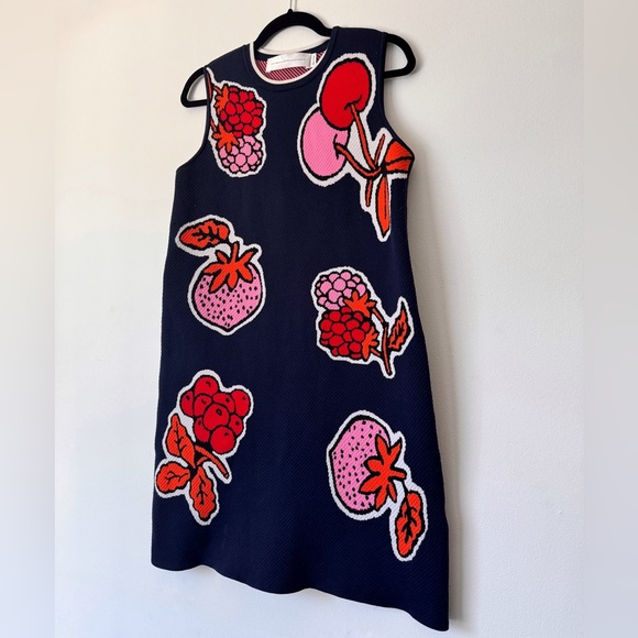 🍓Victoria Beckham, fruit pattern shift dress, s/s 17 in navy - Picture 3 of 14